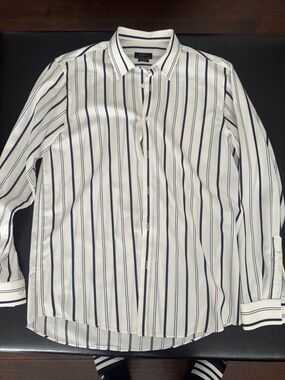 Zara Men White Shirt with Navy Vertical Stripes